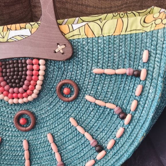 RETRO semi circular embroidered wicker straw bag giannetti - Picture 11 of 14